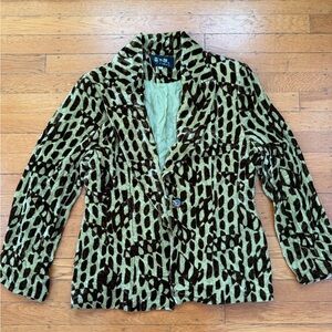 brown and green velvet abstract print blazer jacket